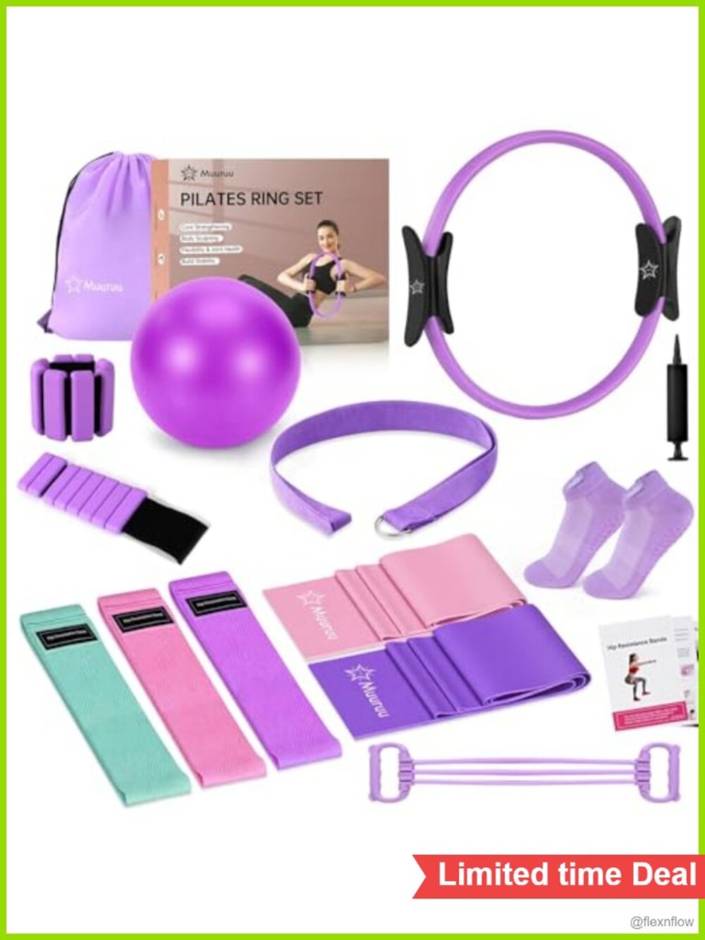 Pilates Kit Equipment Ring Ball Resistance Bands Home Workout Set